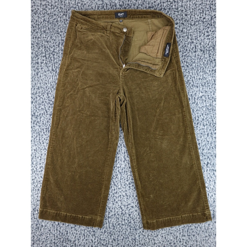 OAT New York Corduroy Pants Womens 32 Olive Green High Rise Wide Leg Crop